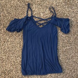 Elegant Blue Women's Cold Shoulder Top